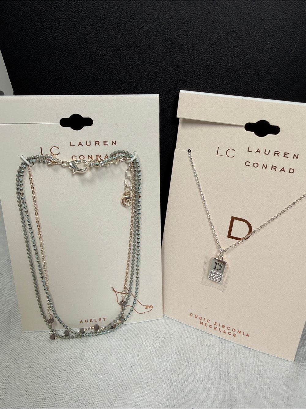 LC Lauren Conrad Necklace & Anklet Set NWT Silver Tone D Initial